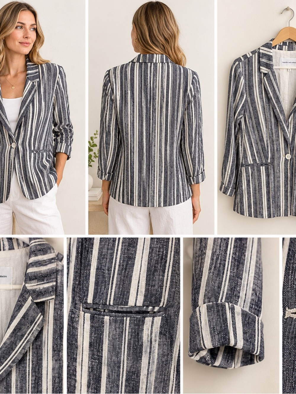 Cupcakes and Cashmere Maestro Striped Linen Boyfriend Blazer Womens